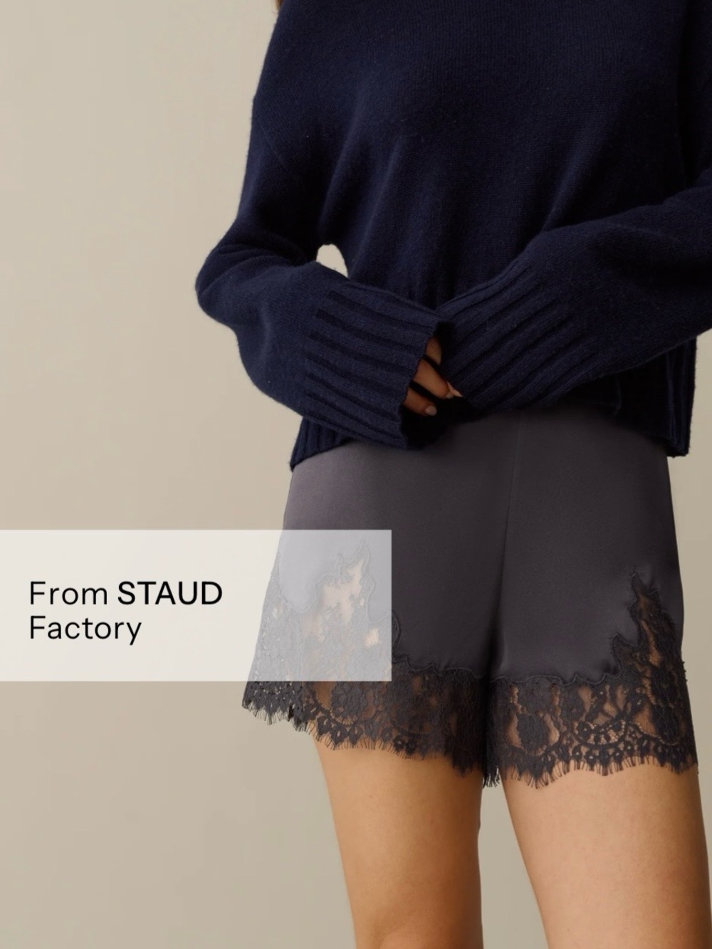 Sorella Few Moda Staud Rosa Silk Short Dark Grey Lace Trim Sleep Shorts NWT - Picture 9 of 9